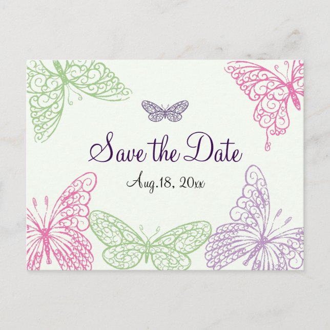Heart's a Flutter Save the Date Announcement Postcard (Front)