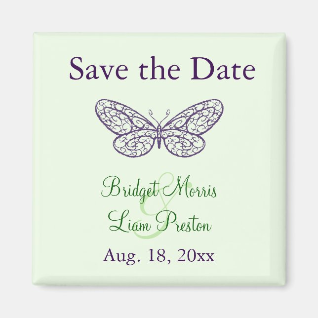 Heart's a Flutter Save the Date Magnet (green) (Front)