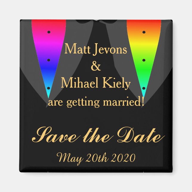 Hearts Aglow with Pride Gay Wedding Save The Date Magnet (Front)