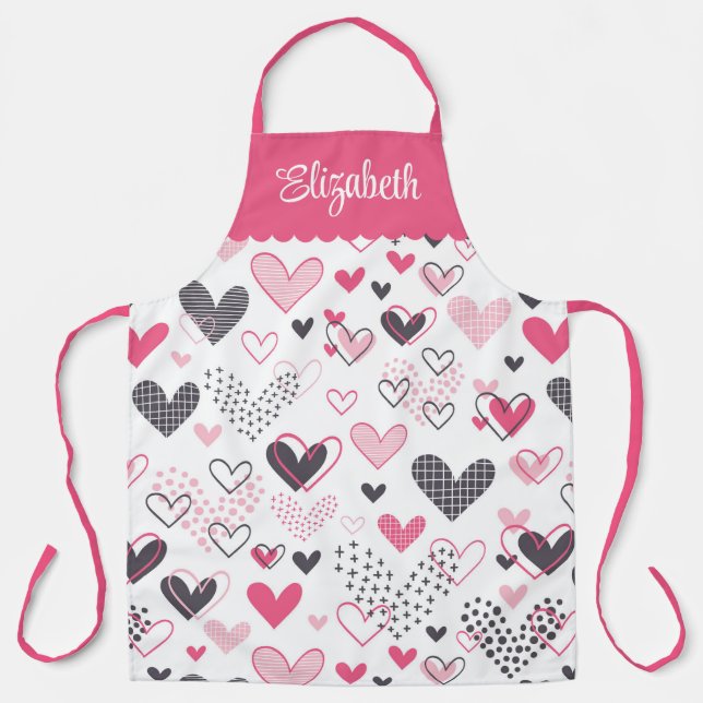 Hearts All Over Print Personalised  Apron (Front)