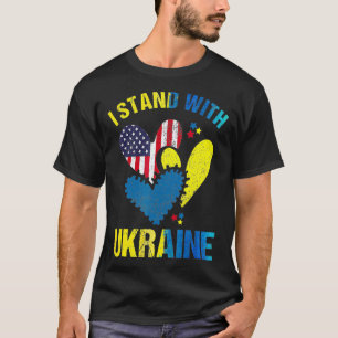 Hearts American Flag Ukrainian Flag I Stand With U T-Shirt