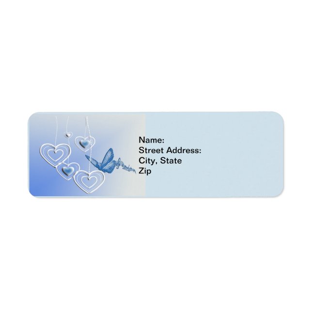 Hearts and a butterfly return address label (Front)