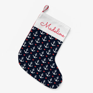Hearts And Anchors Pattern Add Your Name Small Christmas Stocking