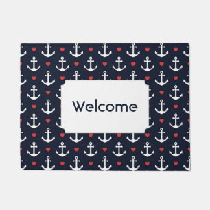 Hearts And Anchors Pattern   Add Your Text Doormat
