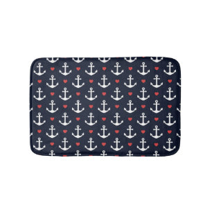 Hearts And Anchors Pattern Bath Mat