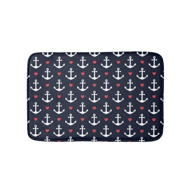 Hearts And Anchors Pattern Bath Mat (Front)