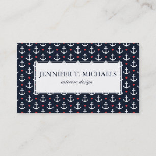 Hearts And Anchors Pattern Business Card