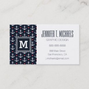 Hearts And Anchors Pattern Business Card