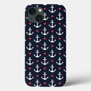 Hearts And Anchors Pattern iPhone 13 Case