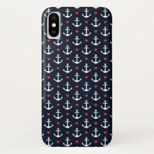 Hearts And Anchors Pattern iPhone X Case
