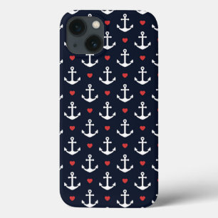 Hearts And Anchors Pattern iPhone 13 Case
