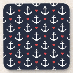 Hearts And Anchors Pattern Coaster
