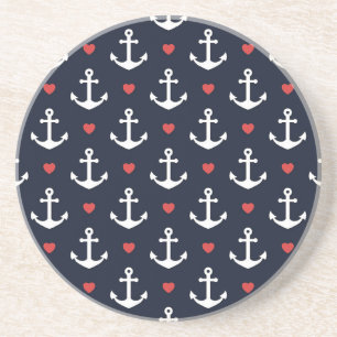 Hearts And Anchors Pattern Coaster