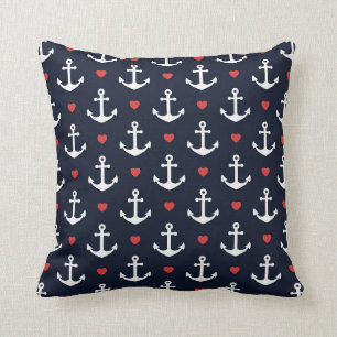 Hearts And Anchors Pattern Cushion