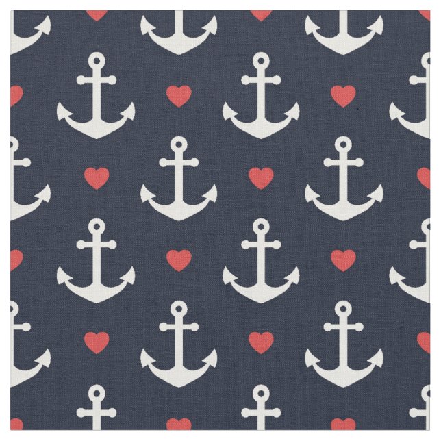Hearts And Anchors Pattern Fabric (Close Up)