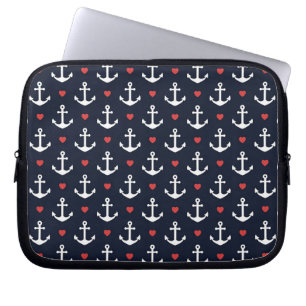 Hearts And Anchors Pattern Laptop Sleeve