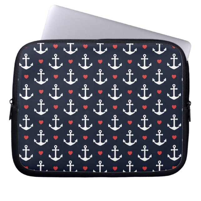 Hearts And Anchors Pattern Laptop Sleeve (Front)