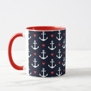 Hearts And Anchors Pattern Mug