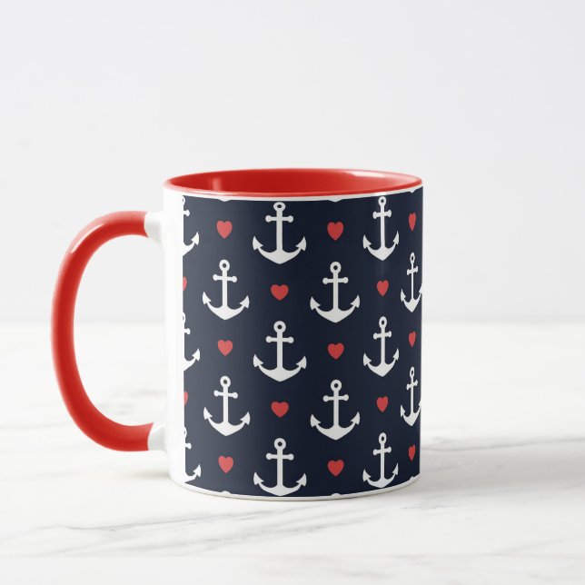 Hearts And Anchors Pattern Mug (Left)
