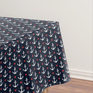 Hearts And Anchors Pattern Tablecloth