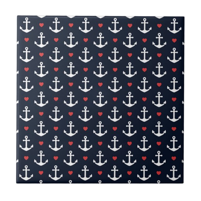 Hearts And Anchors Pattern Tile (Front)