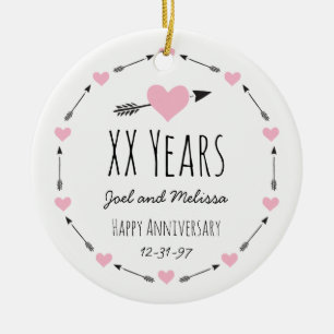 Hearts and Arrows Personalised Wedding Anniversary Ceramic Ornament