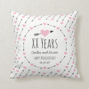 Hearts and Arrows Personalised Wedding Anniversary Cushion