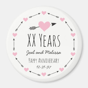 Hearts and Arrows Personalised Wedding Anniversary Magnet
