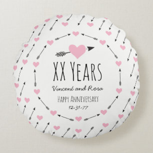 Hearts and Arrows Personalised Wedding Anniversary Round Cushion