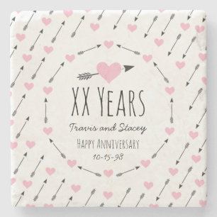Hearts and Arrows Personalised Wedding Anniversary Stone Coaster
