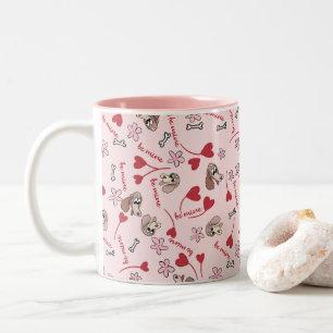 Hearts and Basset Hounds Pattern Design Two-Tone Coffee Mug