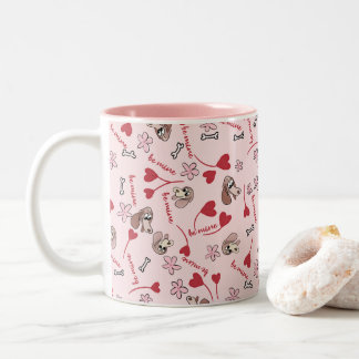 Hearts and Basset Hounds Pattern Design Two-Tone Coffee Mug