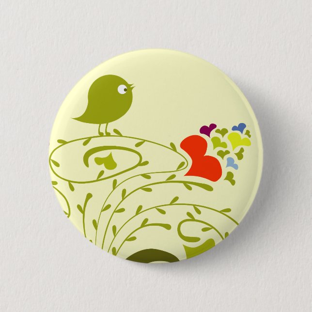 Hearts And Birdie On A Cute Tree 6 Cm Round Badge (Front)