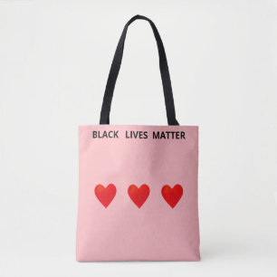 Hearts and Black Lives Matter Text on Coral Pink Tote Bag