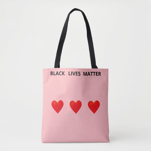 Hearts and Black Lives Matter Text on Coral Pink Tote Bag (Front)