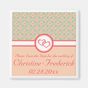 Hearts and Blossoms, square save the date magnet