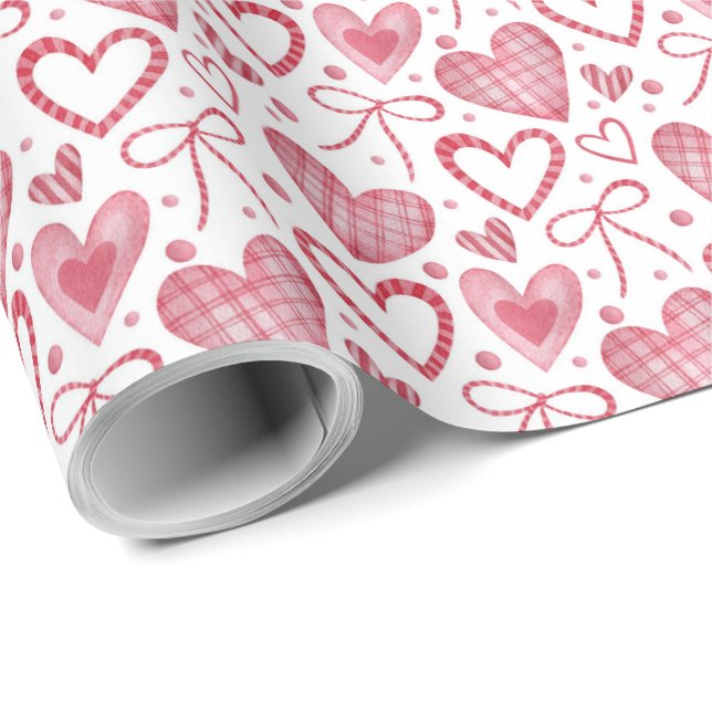 Hearts and Bows Pattern Wrapping Paper (Roll Corner)