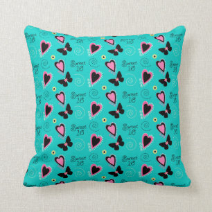Hearts and Butterflies Sweet 16 Pillow