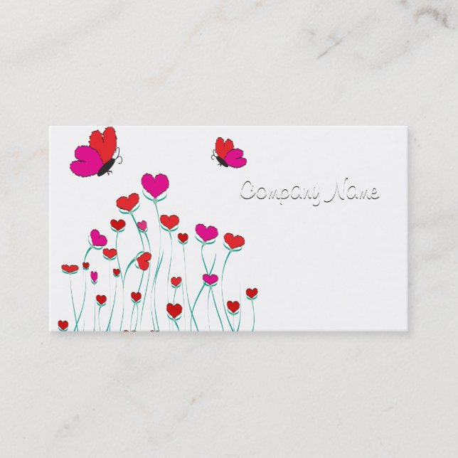 Hearts and Butterflies Valentine Love Business Card (Front)