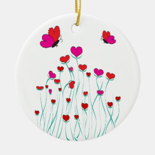 Hearts and Butterflies Valentine Love Ceramic Ornament