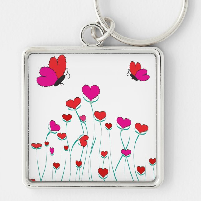 Hearts and Butterflies Valentine Love Key Ring (Front)