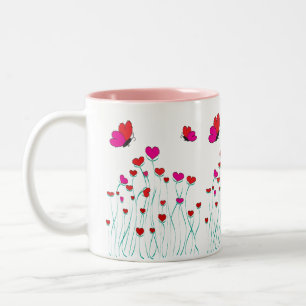 Hearts and Butterflies Valentine Love Two-Tone Coffee Mug