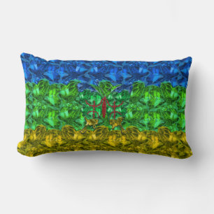 Hearts and butterfly on background of Amazigh flag Lumbar Cushion