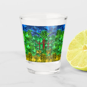 Hearts and butterfly on background of Amazigh flag Shot Glass