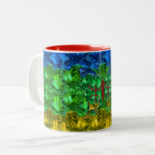 Hearts and butterfly on background of Amazigh flag Two-Tone Coffee Mug