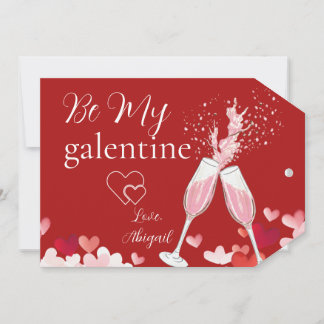 Hearts and champagne Be My Galentine Card