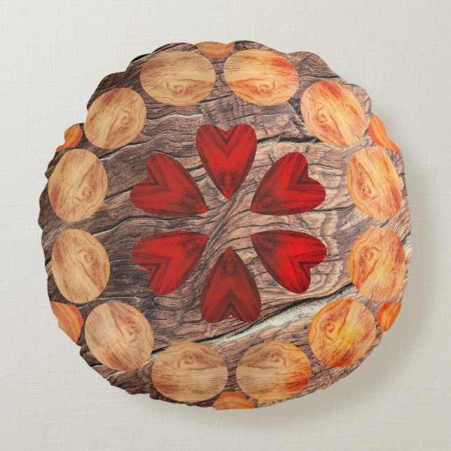 Hearts and circles in Kaleidoscope Round Cushion (Front)