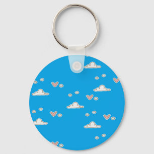 Hearts and clouds on blue key ring