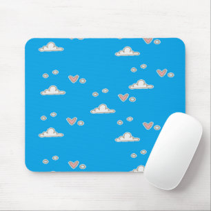 Hearts and clouds on blue mouse pad