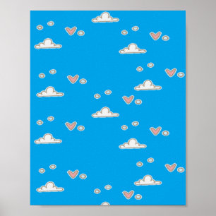 Hearts and clouds on blue  poster